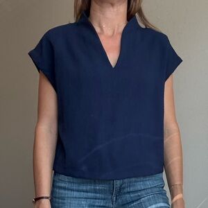 Anthropologie Maeve Textured Cap Sleeve Navy Blue Women's Top